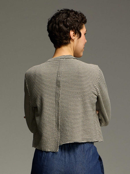Black Stripe Doublecloth Crop Asymmetrical Cardigan in Squirrel