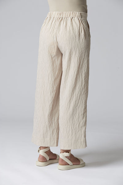 Striped Cropped Wide Trousers in Pebble
