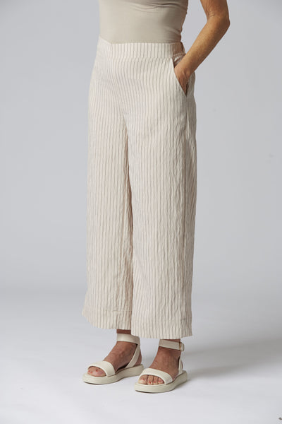 Striped Cropped Wide Trousers in Pebble