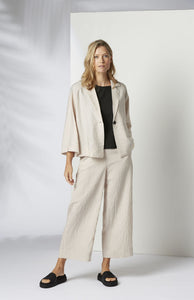 Striped Cropped Wide Trousers in Pebble