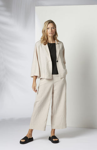 Striped Cropped Wide Trousers in Pebble