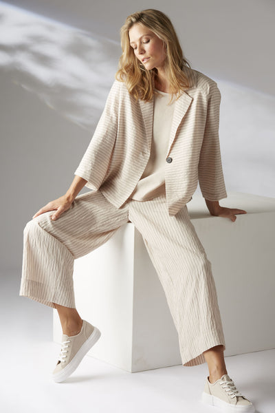 Striped Cropped Wide Trousers in Pebble