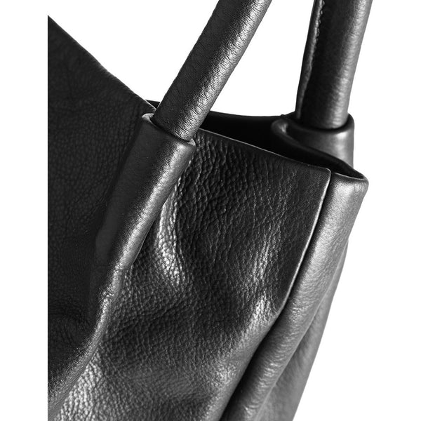 Shopper Style Leather Bag in Black and Brandy