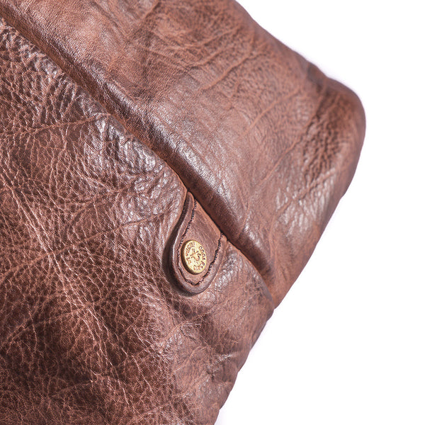 Shopper Style Leather Bag in Black and Brandy