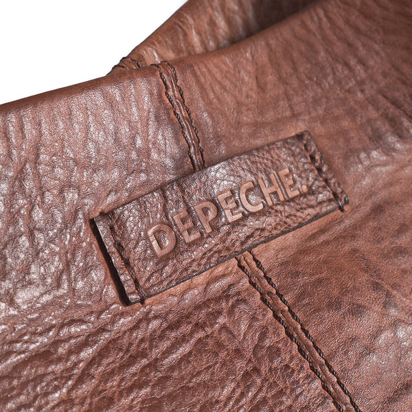 Shopper Style Leather Bag in Black and Brandy