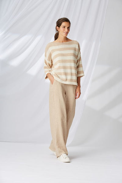 Round Neck Stripe Pullover Sand