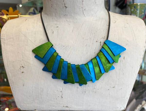 Mini Geometric Shapes Necklace - Green & Turquoise