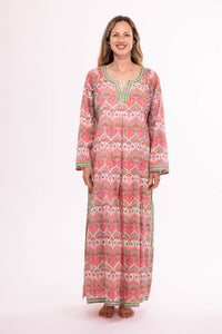 Jugnu Kaftan in Pink Block Print