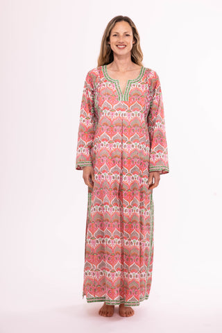 Jugnu Kaftan in Pink Block Print