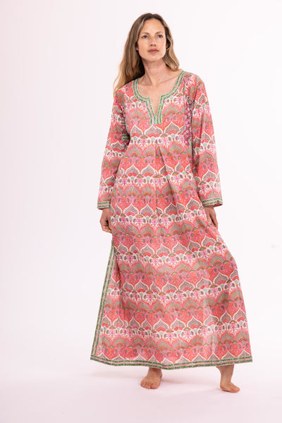 Jugnu Kaftan in Pink Block Print
