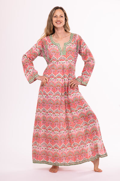Jugnu Kaftan in Pink Block Print