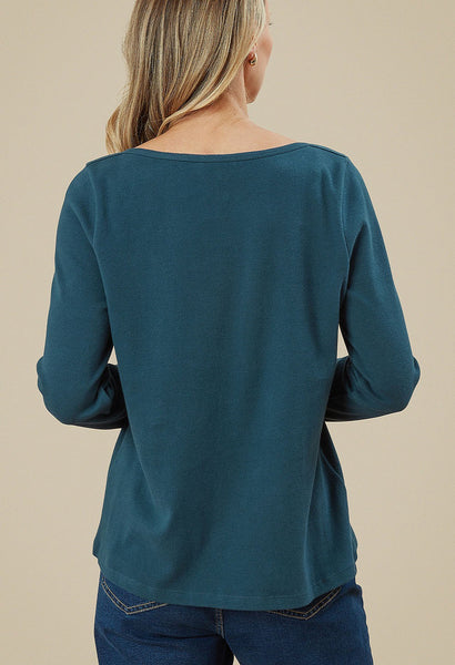 Veesha Top Brushed Interlock Deepest Teal and Tea