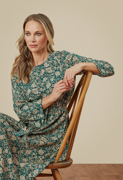 Delhi Dress Peony Print Shaded Spruce