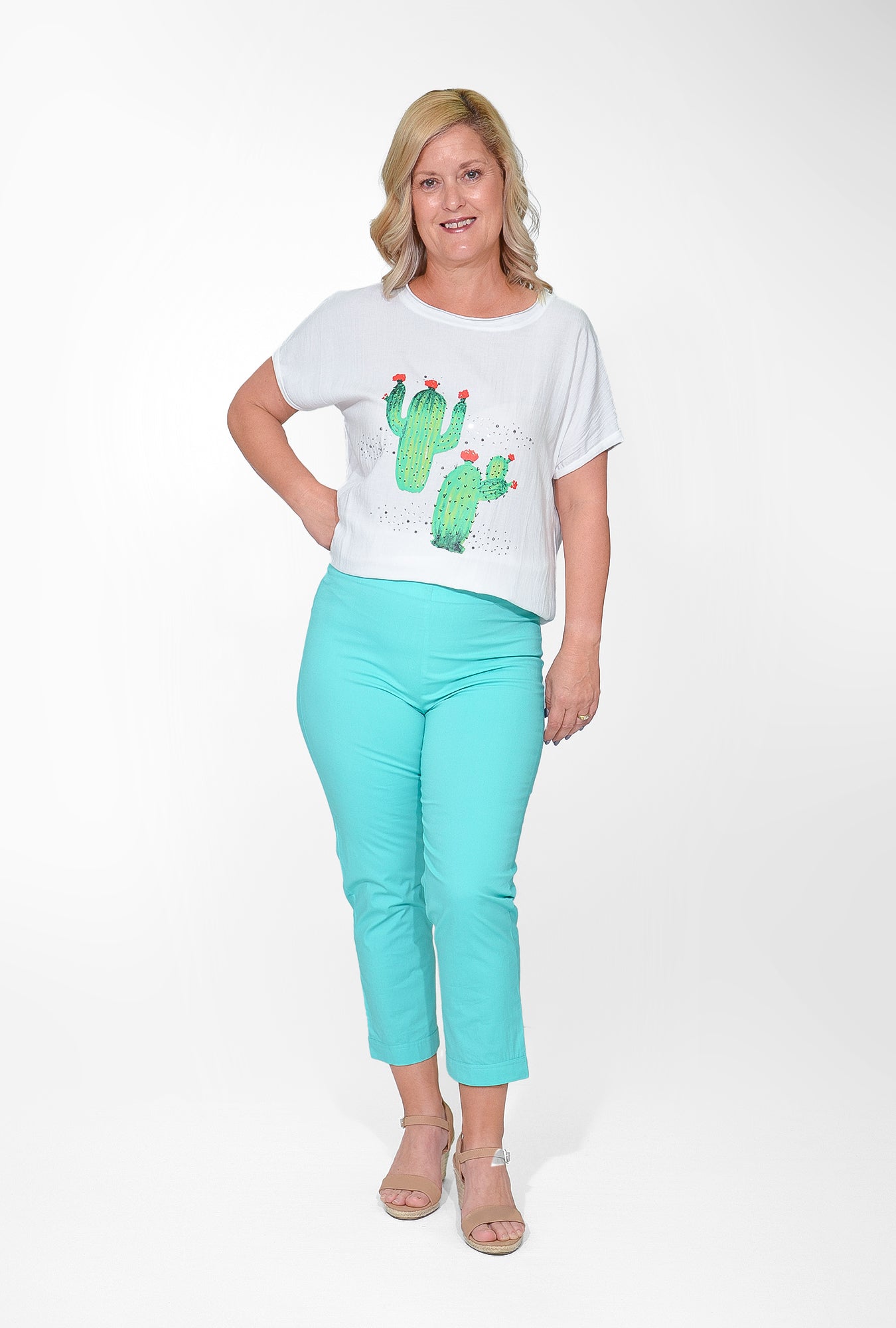 Bangalene Capri Pant with Pocket Aqua and Navy