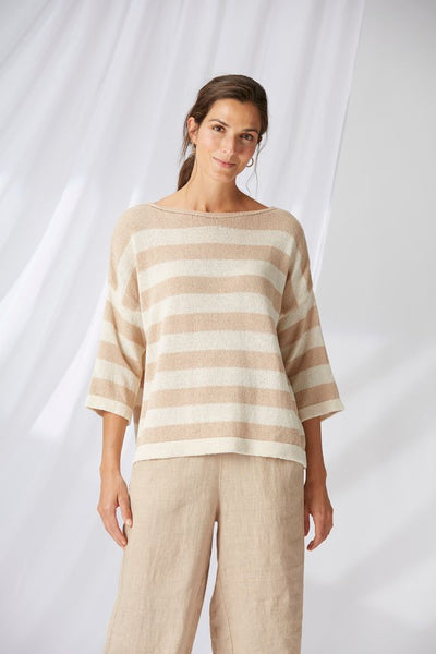 Round Neck Stripe Pullover Sand