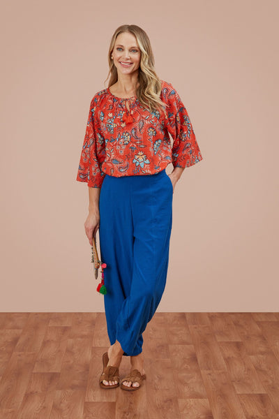 Milly Slub Trousers in Ocean Blue