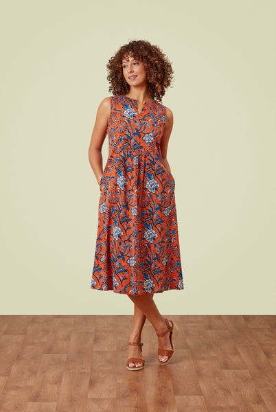 Tasha Dress Trailing Botanical Red Orange
