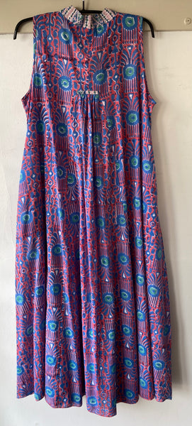 Nalada Sleeveless Dress Coral and Blue