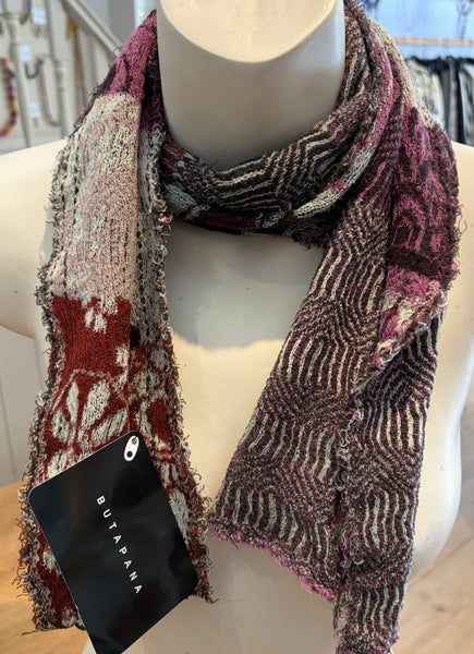 Japanese Pure Cotton Scarf in Wine Multi