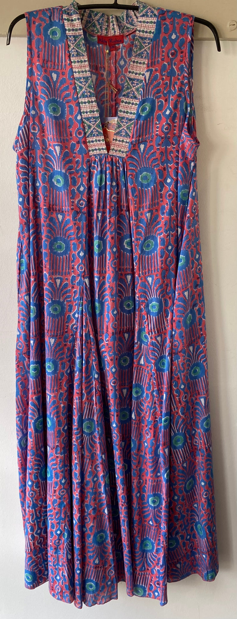 Nalada Sleeveless Dress Coral and Blue