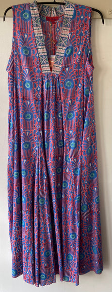 Nalada Sleeveless Dress Coral and Blue