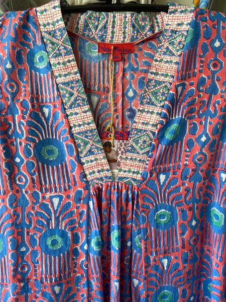 Nalada Sleeveless Dress Coral and Blue