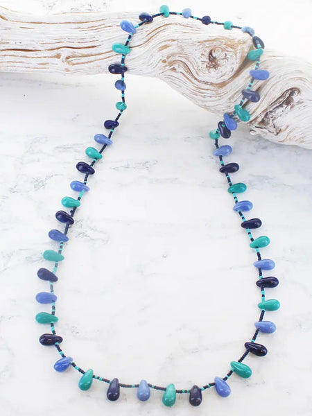 Long Glass Bead Necklace Blue & Orange