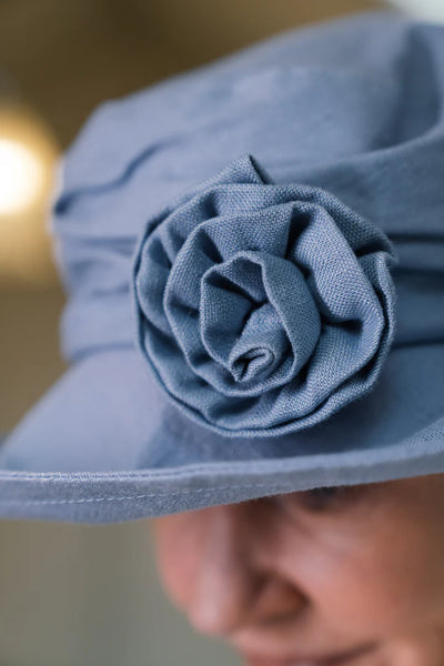 Linen Cloche Hat with Soft Brim & Detachable Flower Brooch