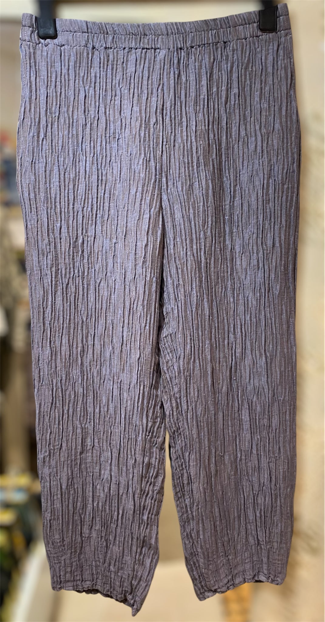 Crinkle Silk-Linen Trouser in Truffle