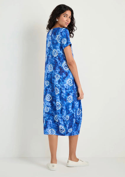 Tie Dye Circles Jersey Bubble Dress Blue White