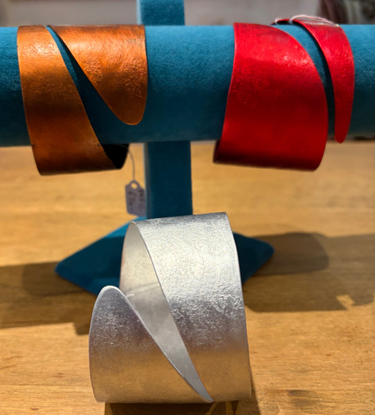 Curved Cuff Bracelet in Silver-Red-Copper