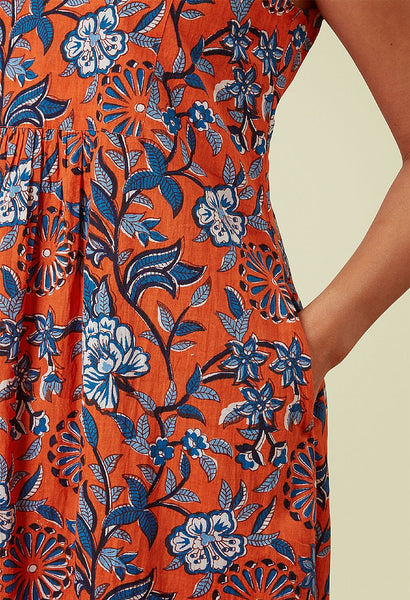 Tasha Dress Trailing Botanical Red Orange