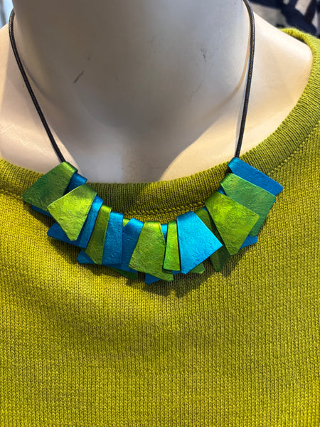 Mini Geometric Shapes Necklace - Green & Turquoise