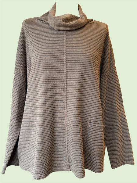 Double Cloth Funnel Neck Pullover in Chocolate