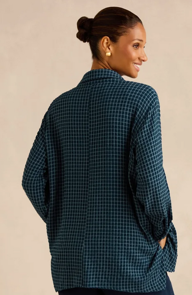 Seersucker Small Squares Relaxed Shirt in Marine