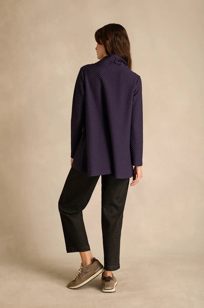 Waffle Textured Jersey Cowl Neck Top in Damson
