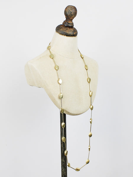 Long Golden Oval Disc Necklace