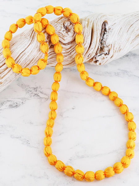 Long Fabric Ball Necklace Various Colours