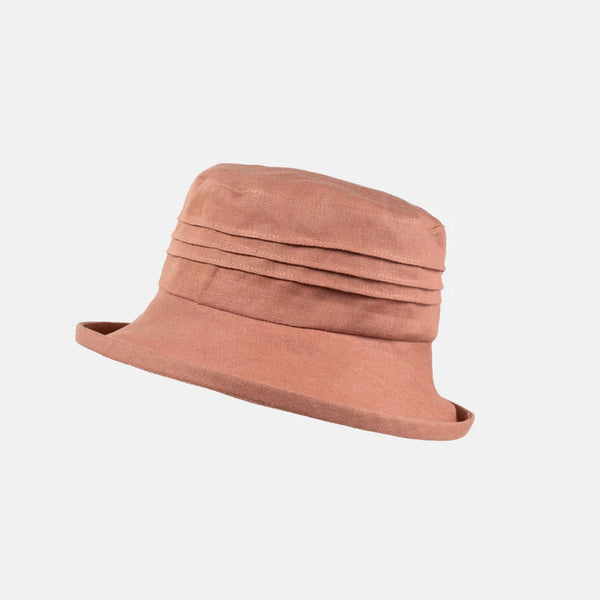 Linen Pintuck Detail Hat in Pink & Blue Grey