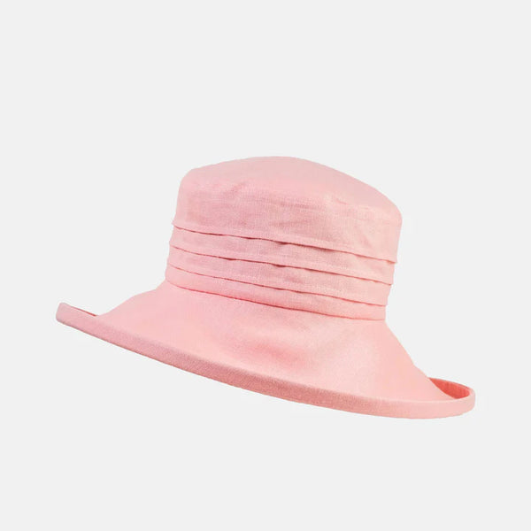 Wide Brim Linen Lightweight Large Brim Packable Hat - Pink and Mustard