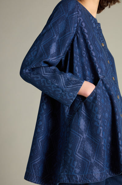 Diamond Patchwork Print Shirt in Denim