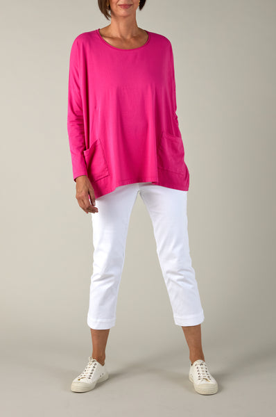 Cotton Jersey Boxy Top in Raspberry