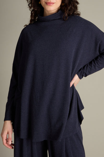 Soft Viscose Jersey Roll Neck Top in Night