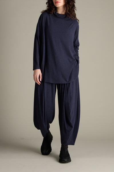 Soft Viscose Jersey Roll Neck Top in Night