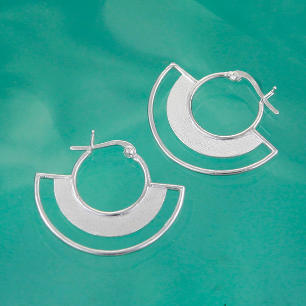 Large Silver Deco Hoop Earring