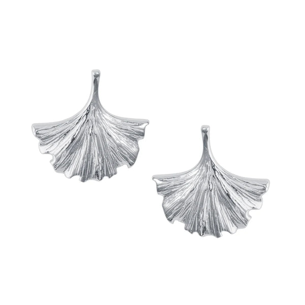 Silver Ginko Leaf Stud Earrings