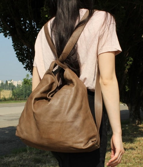 Convertible Leather Shoulder Bag/Back Pack in Red