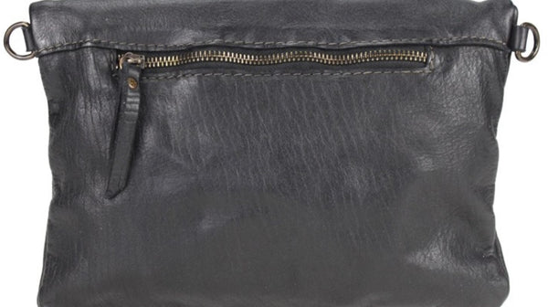Leather Bag with Metal Fastening in Black, Dark Brown, Military and Taupe