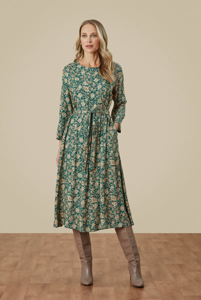 Delhi Dress Peony Print Shaded Spruce