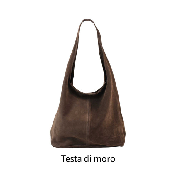 Suede Shoulder Bag in Black, Cognac and Dark Brown